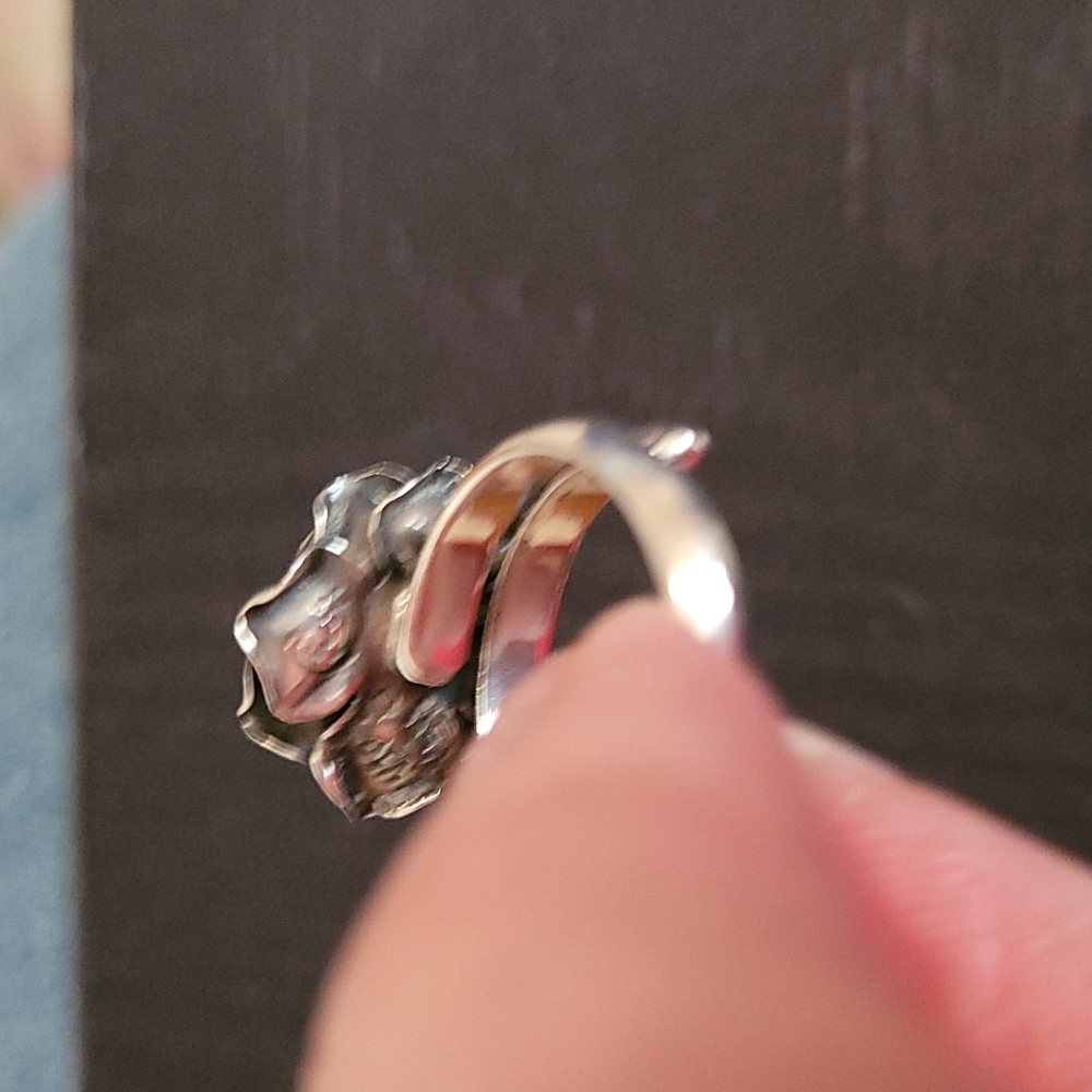Adjustable Oxidized Silver Flower Ring - image 3